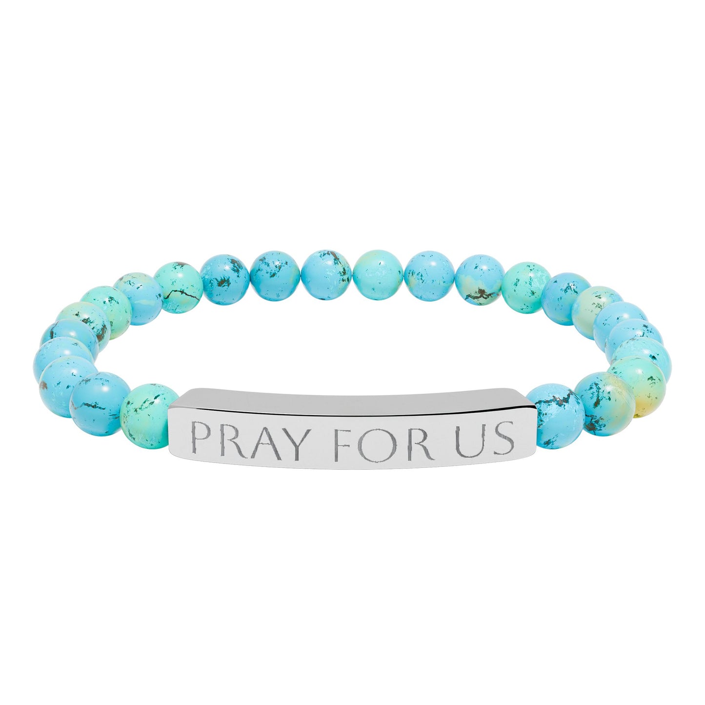 "Pray For Us" Saint Stretch Bracelet - Engraved Natural Stone Bar Bracelet