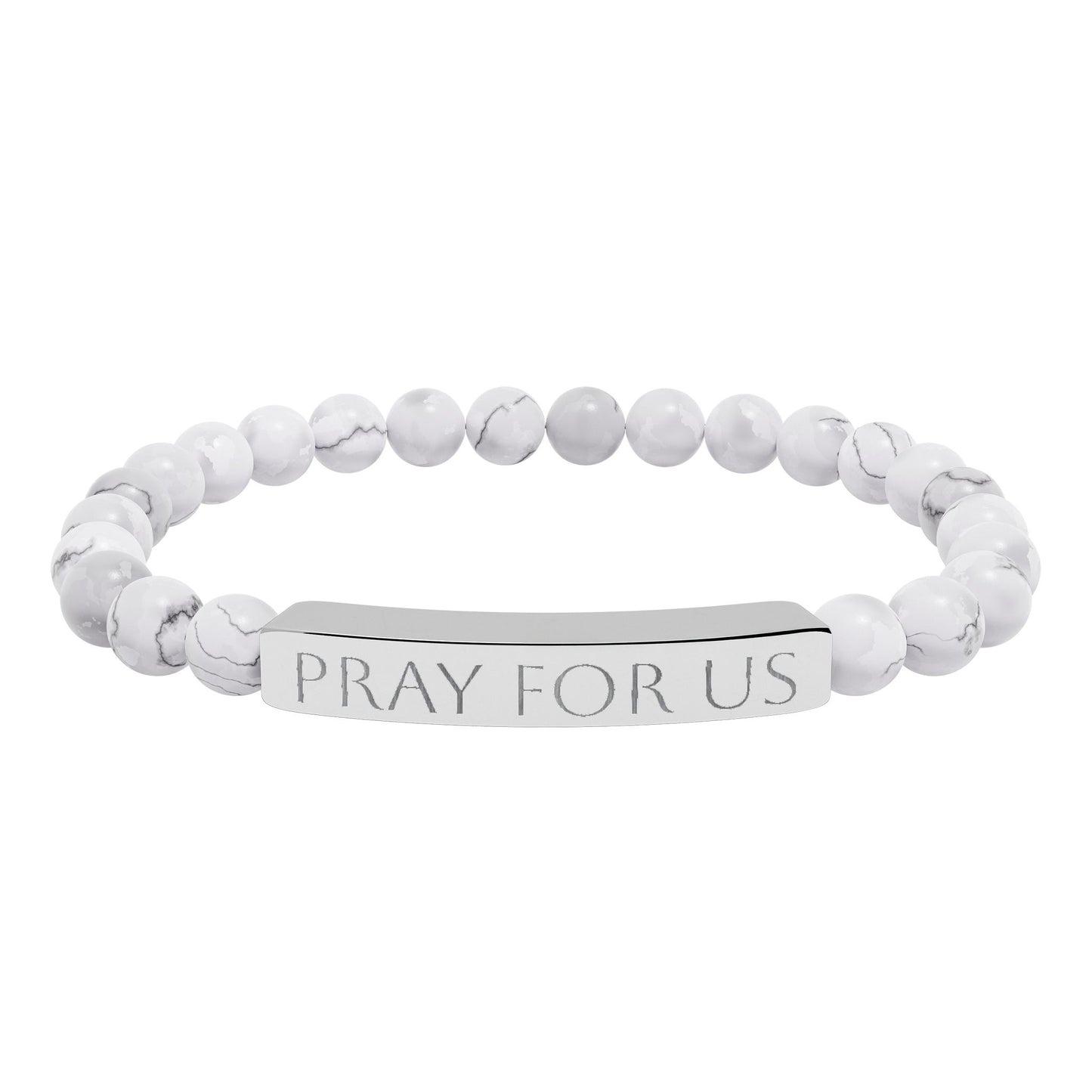 "Pray For Us" Saint Stretch Bracelet - Engraved Natural Stone Bar Bracelet