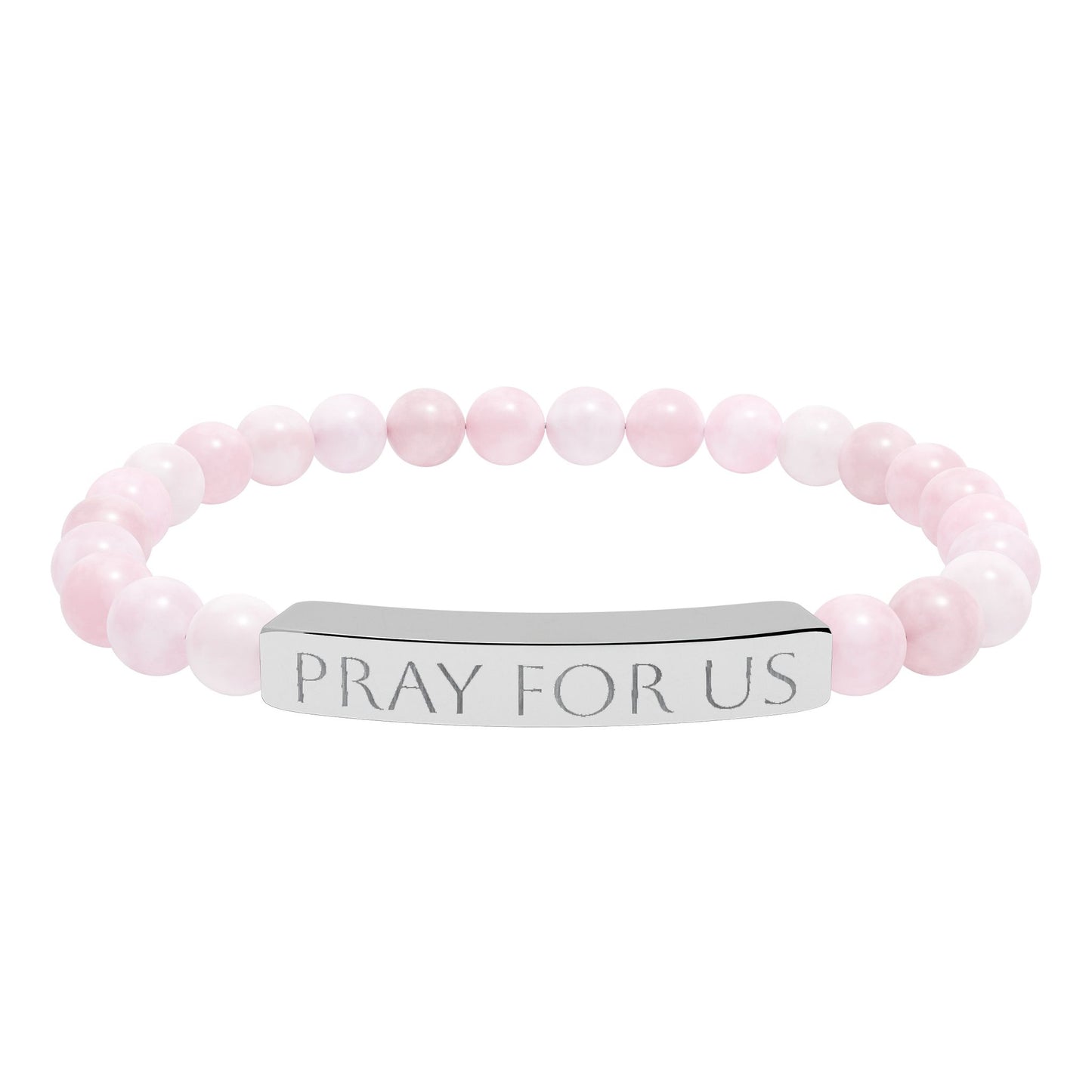 "Pray For Us" Saint Stretch Bracelet - Engraved Natural Stone Bar Bracelet
