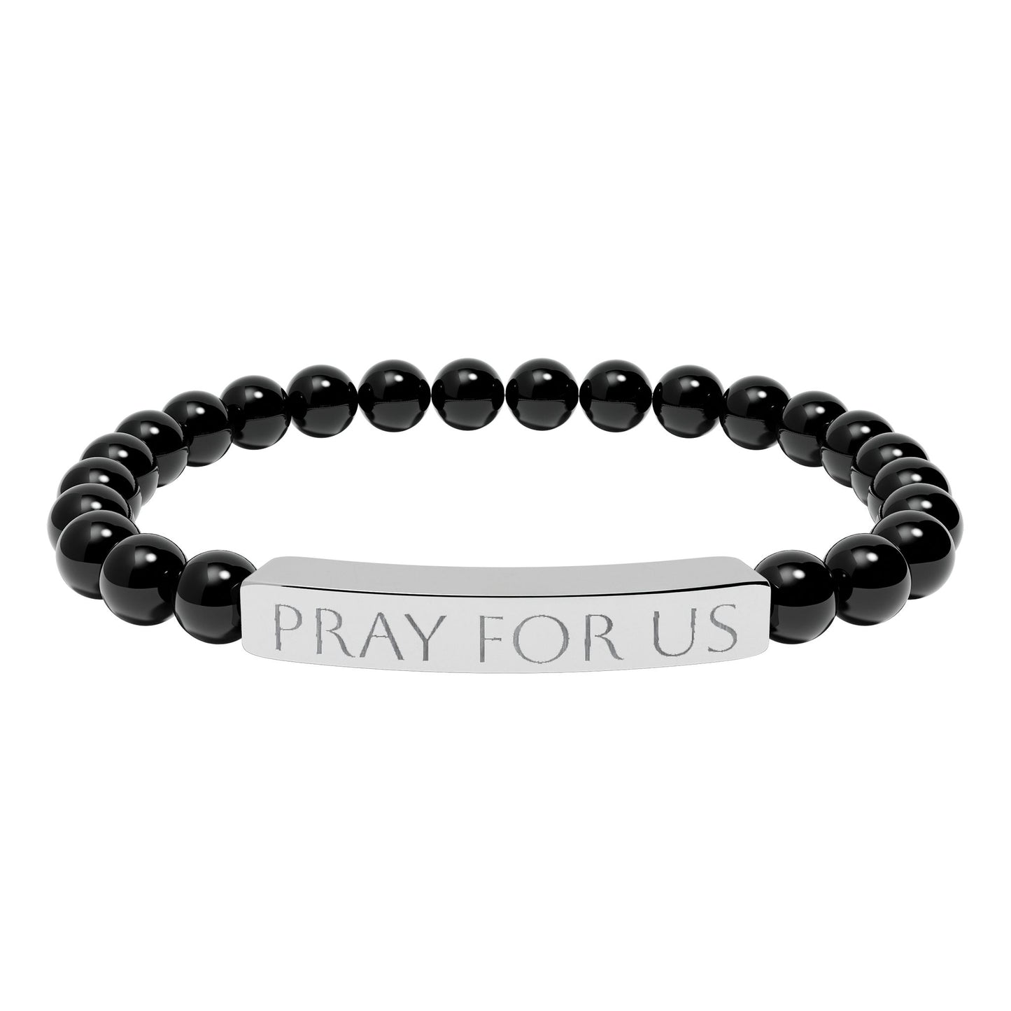 "Pray For Us" Saint Stretch Bracelet - Engraved Natural Stone Bar Bracelet