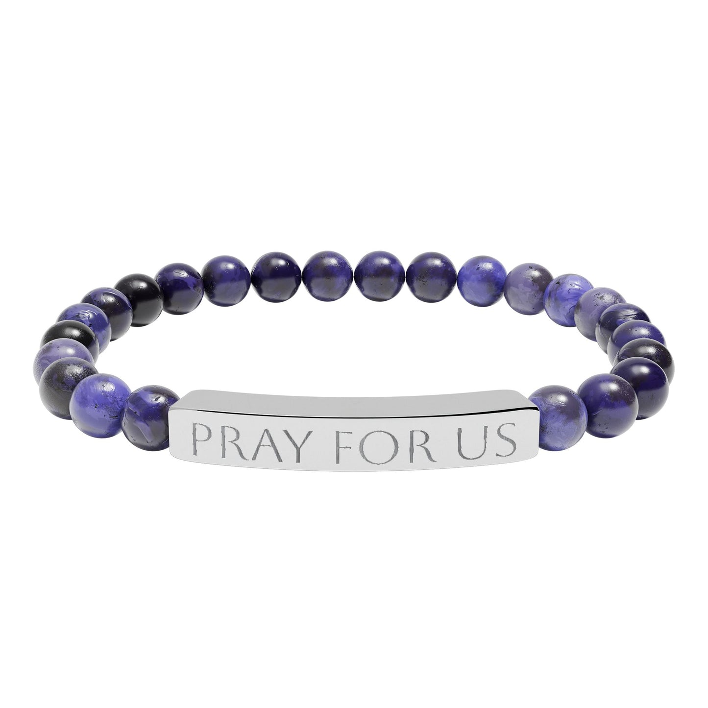 "Pray For Us" Saint Stretch Bracelet - Engraved Natural Stone Bar Bracelet