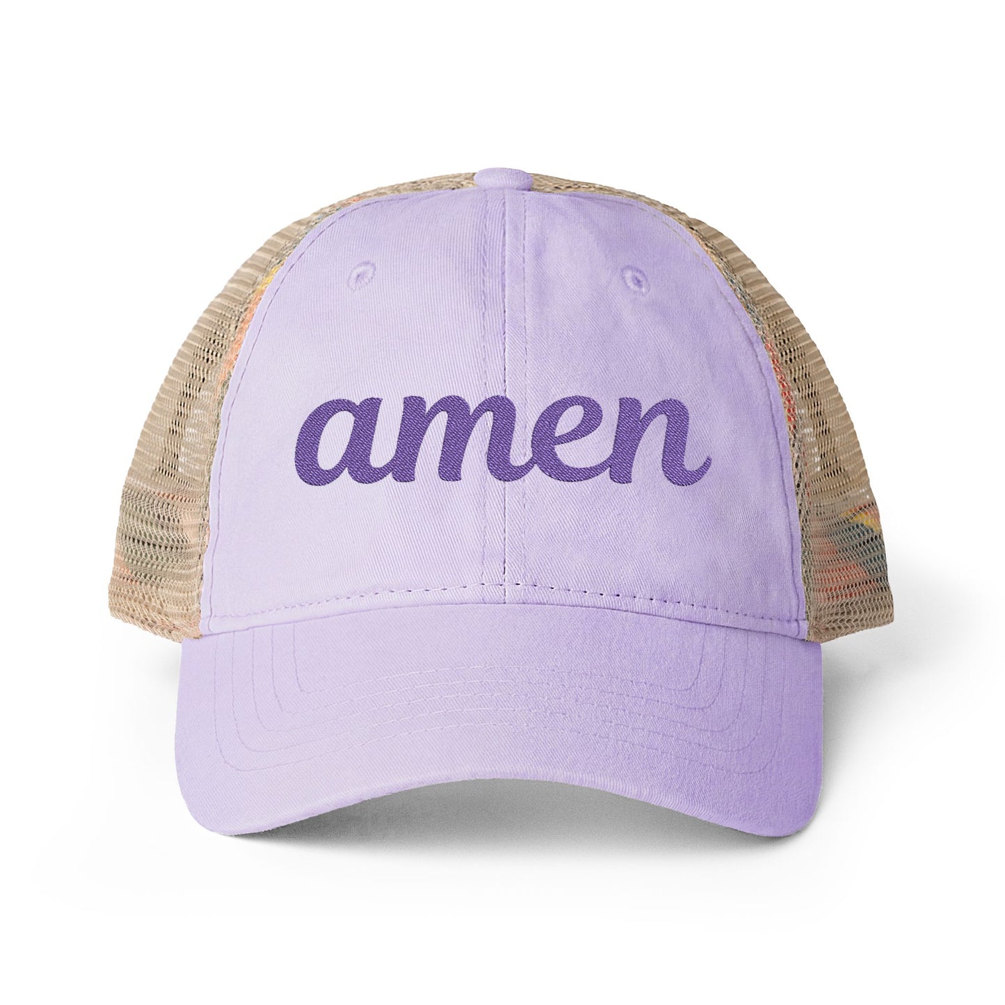 AMEN Hat - All You Holy, Pray For Us - embroidered women's washed mesh-back cap