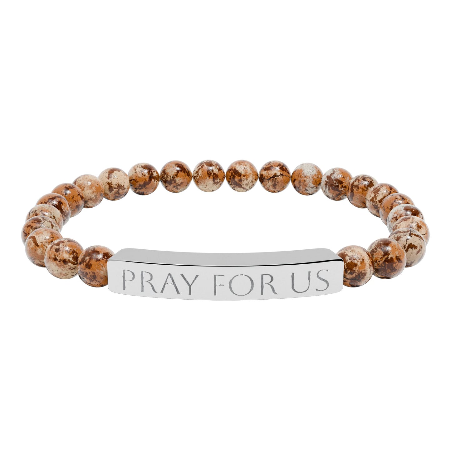 "Pray For Us" Saint Stretch Bracelet - Engraved Natural Stone Bar Bracelet